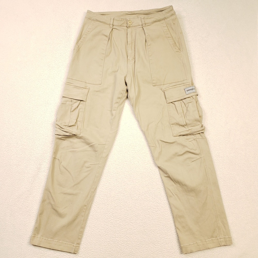 YOUNGLA Cargo Pants Mens 34L Tan Model 627 YLA2383 Cotton Stretch Utility Work